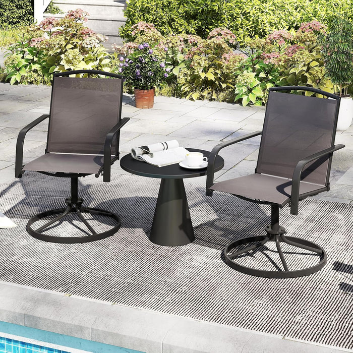 Set di 2 Sedie da Patio Girevoli, Poltrone a Dondolo in Rete a 360° con Schienale Alto e Base Rotonda in Metallo, Sedia a Dondolo Robuste per Giardino Balcone, Portata 150 kg (Grigio)