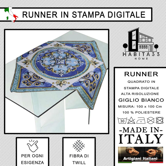 Runner da Tavola, Centrotavola Moderno per Mobili da interno o esterno Made in Italy (Giglio Bianco)
