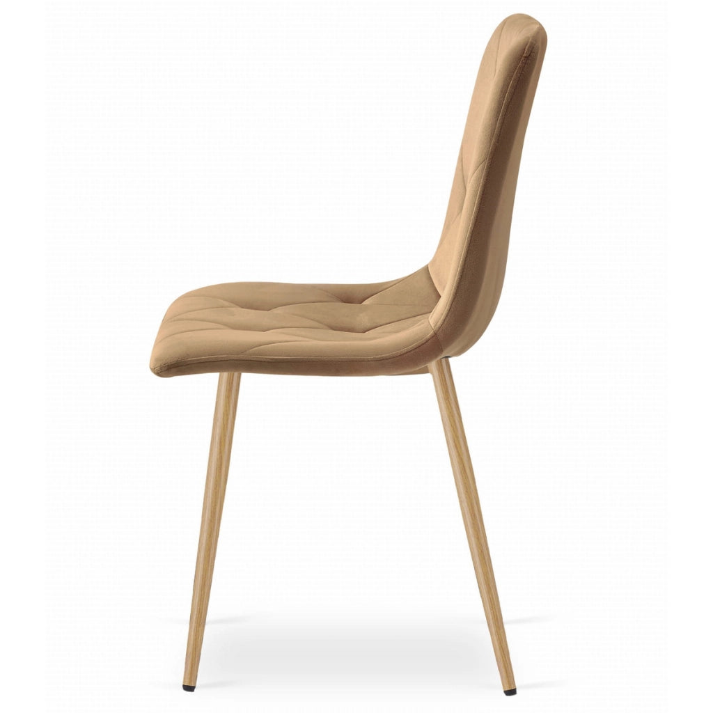 Sedia Libra in velluto marrone con gambe effetto legno