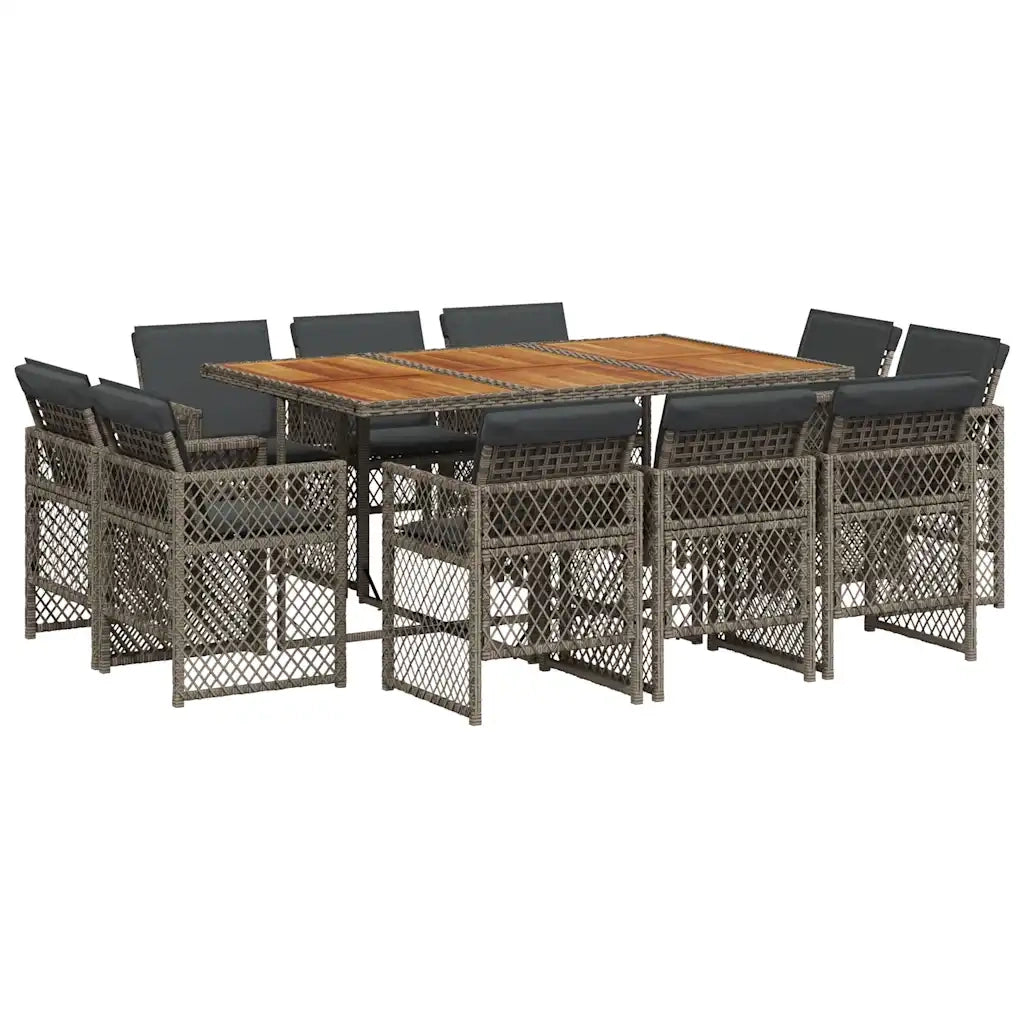 vidaXL Set da Pranzo da Giardino 11pz con Cuscini in Polyrattan Grigio
