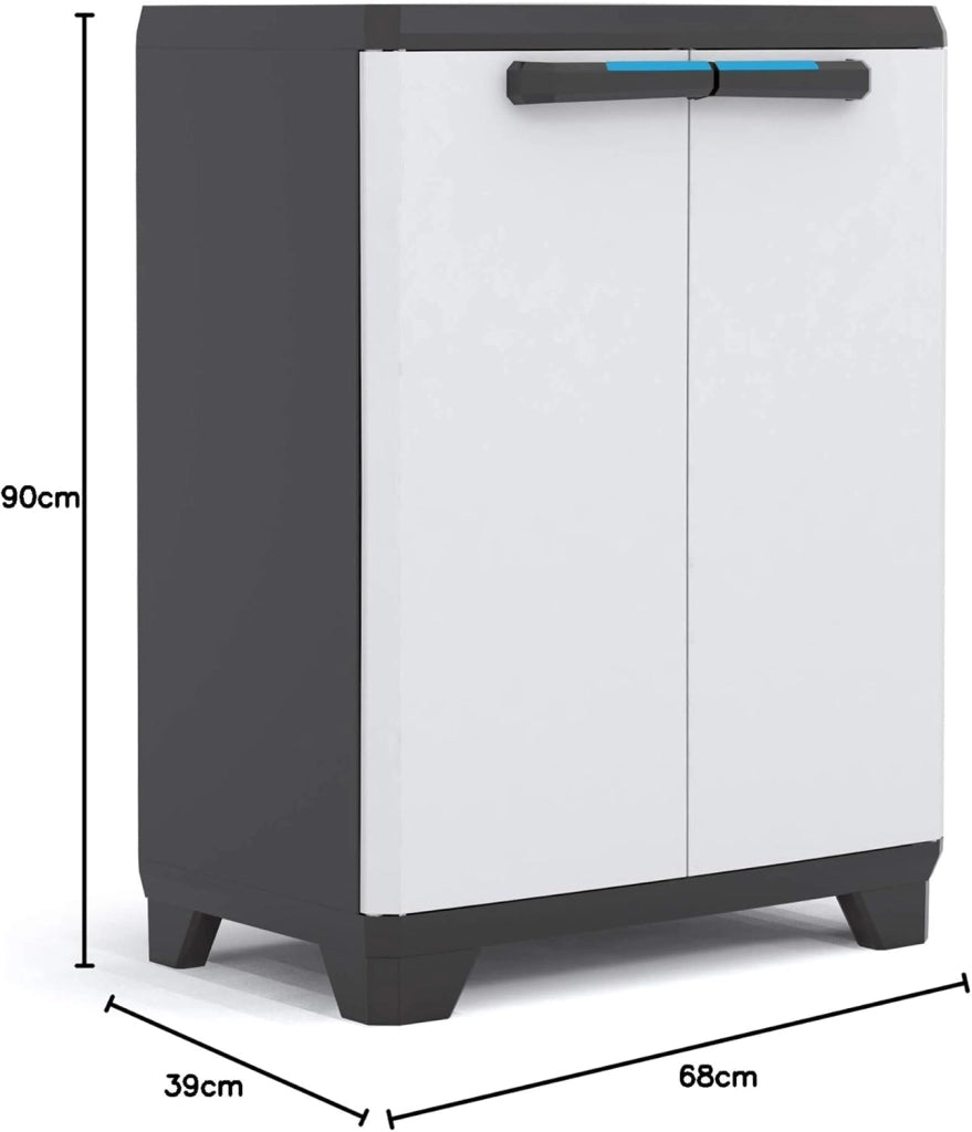 Armadio Basso in Resina per Esterno con 1 Ripiano Regolabile Colore Grigio e Nero Linear Keter