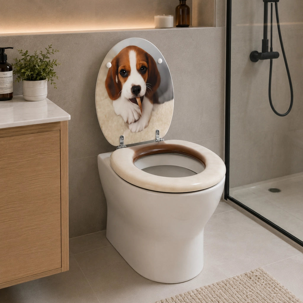 Sedile Copriwater Universale Con Stampa Beagle MDF Con Cerniere In Acciaio 52901