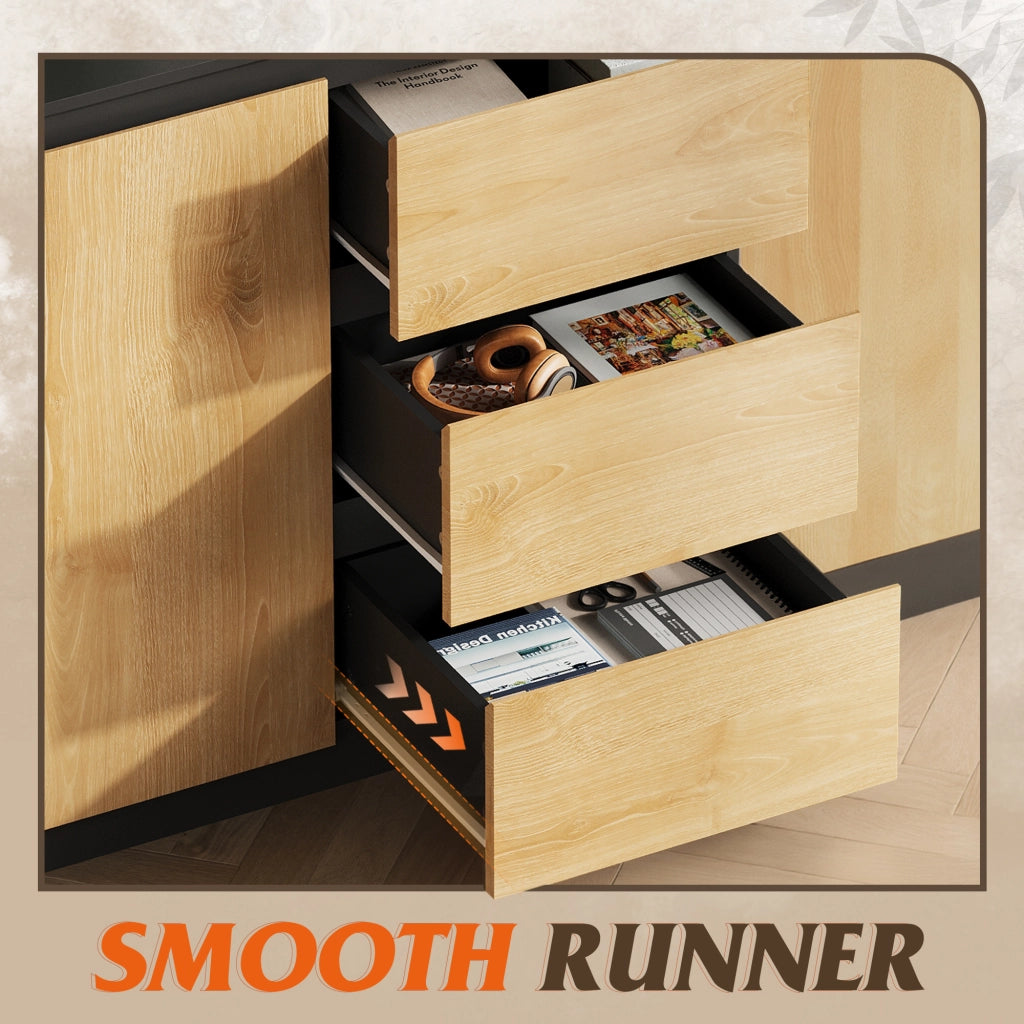 Cassettiera con 3 Cassetti e Armadio con Ante ¨C Zephmum ¨C Nero Rovere