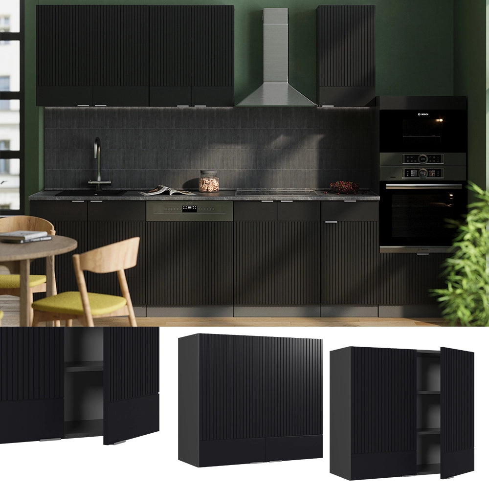 Vicco Mobile da cucina in vetro Nero a righe 80 cm