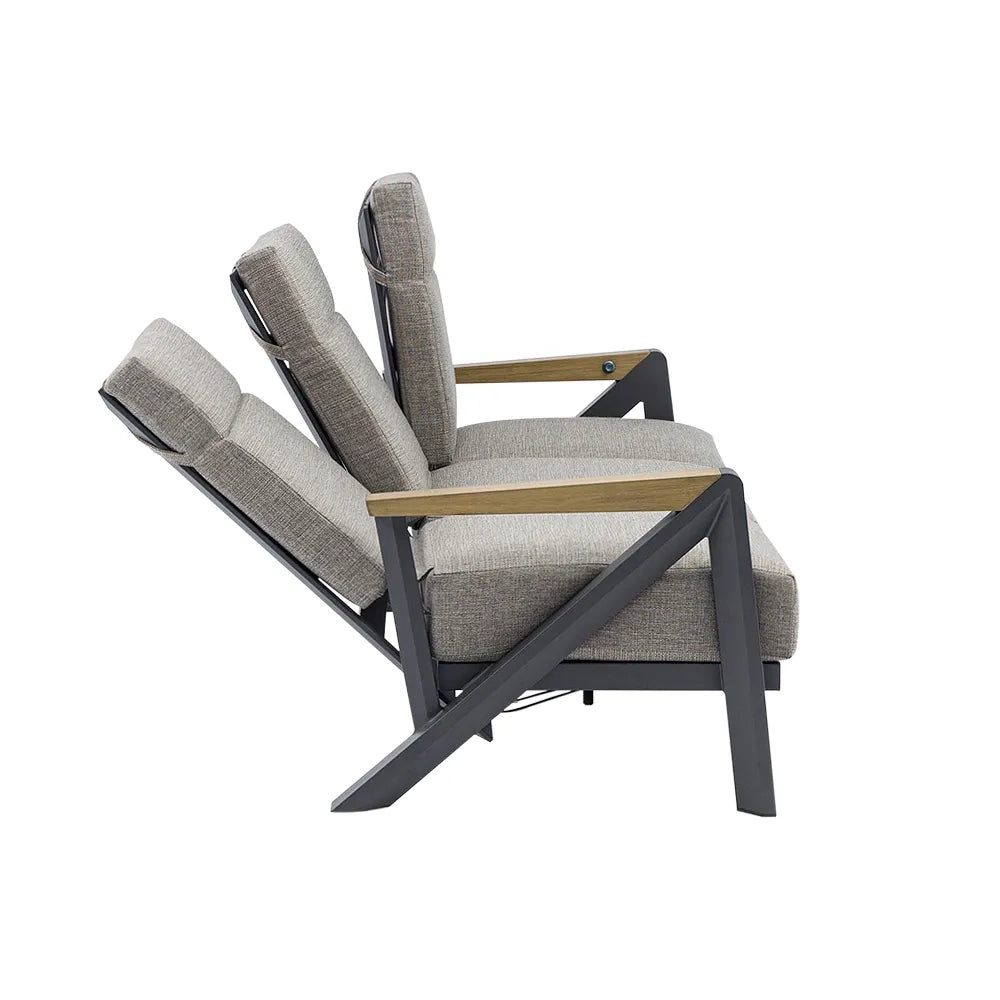 Tempo Style - Salottino Lounge KEA PLUS in alluminio antracite | Lounge da giardino con divano, tavolo, 2 poltrone e cuscini | Set di mobili da giardino in metallo da 5 persone