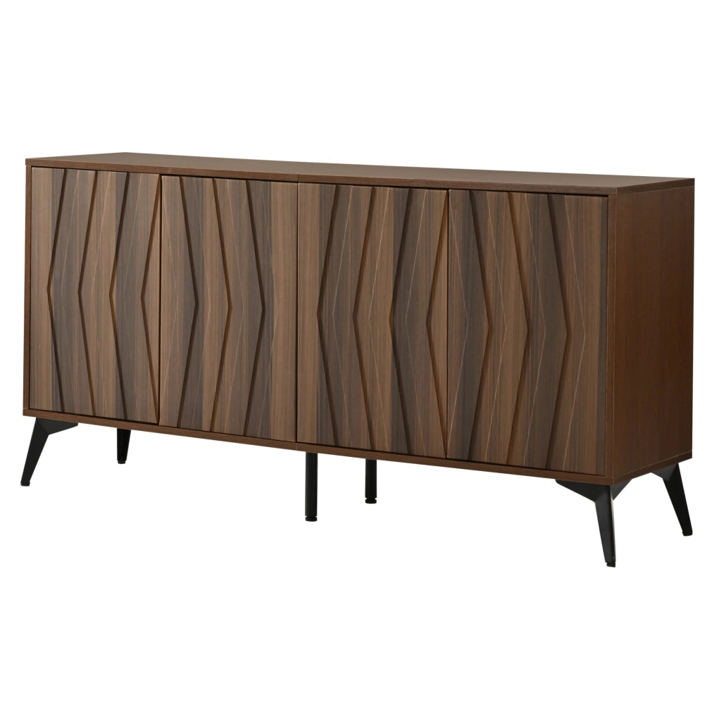 Credenza con 4 ante e ripiani regolabili 140x35x70 cm in MDF e truciolare color noce