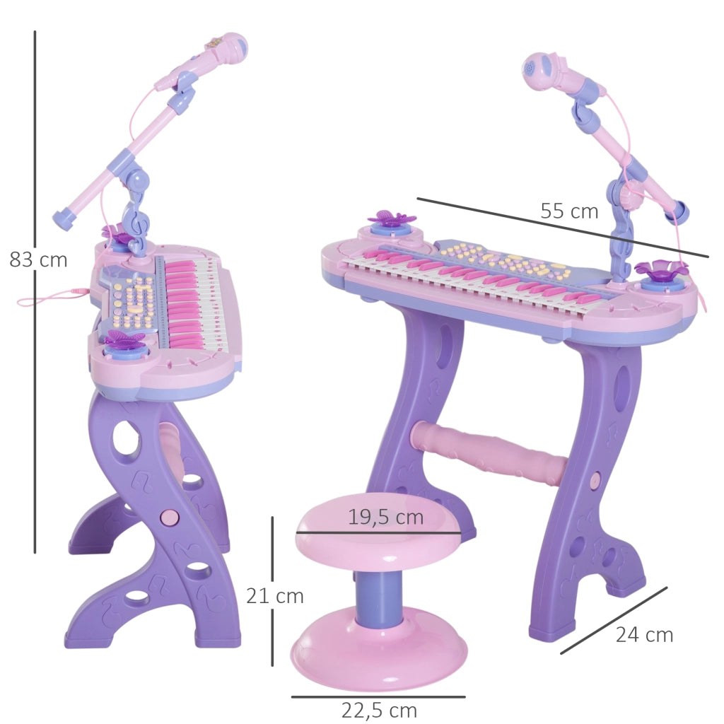 Pianoforte Giocattolo Elettronico 37 Tasti per Bambini ¨C zephmum ¨C Rosa con Microfono, Sgabello, Luci e 22 Canzoni