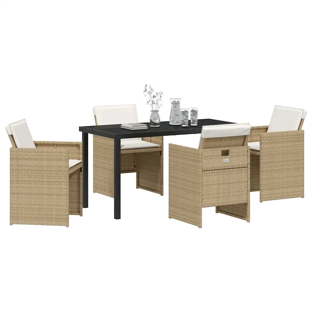 Set da Pranzo per Giardino con cuscino 5 pcs Beige polyrattan