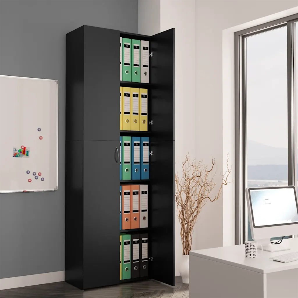 Armadio per Ufficio Nero 60x32x190 cm in Legno Multistrato 800298