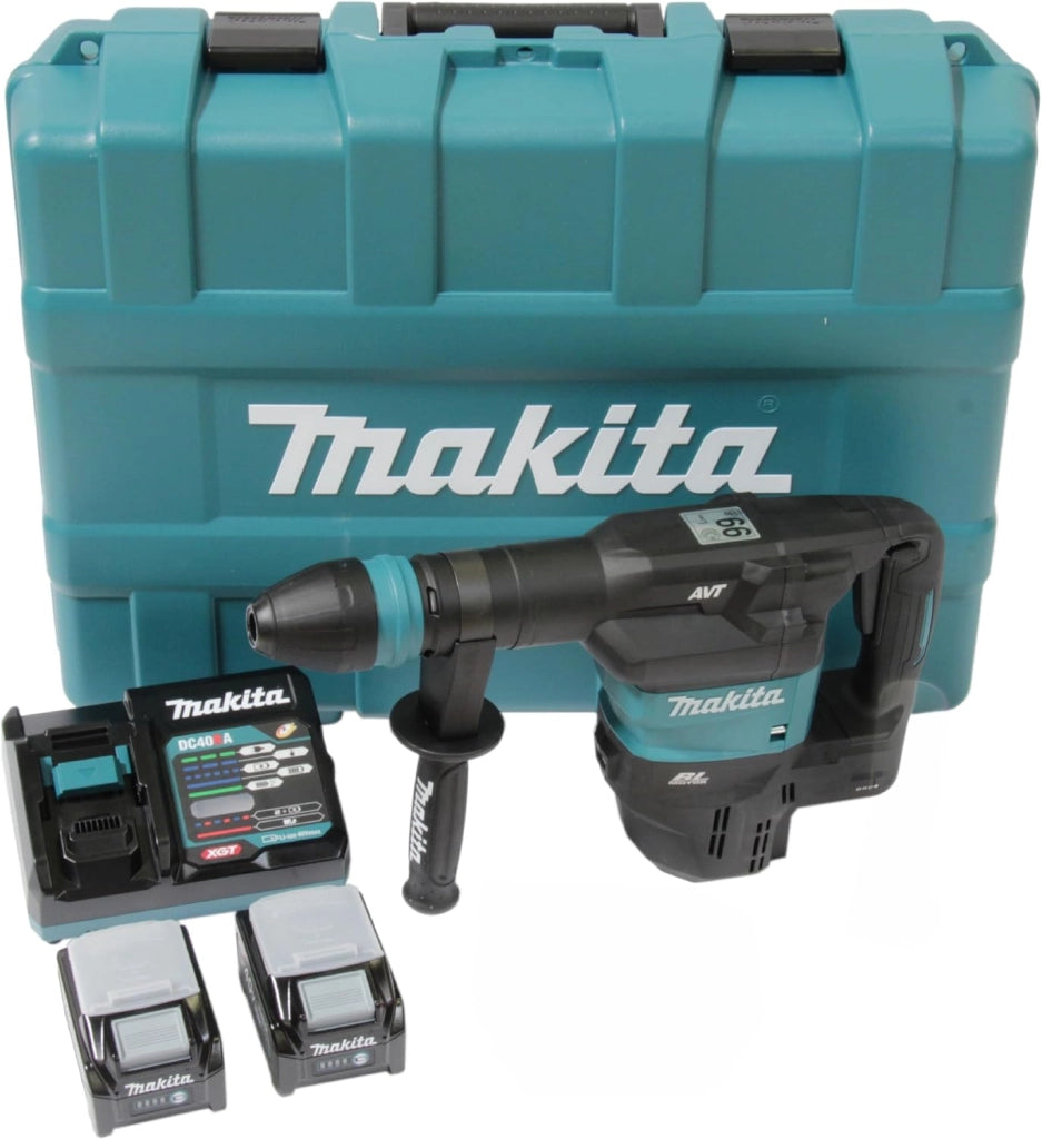 Makita HM001GM201 - Martello a batteria 40 V max. / 4,0 Ah, 2 batterie + caricatore in valigetta con adattatore radio AWS WUT01
