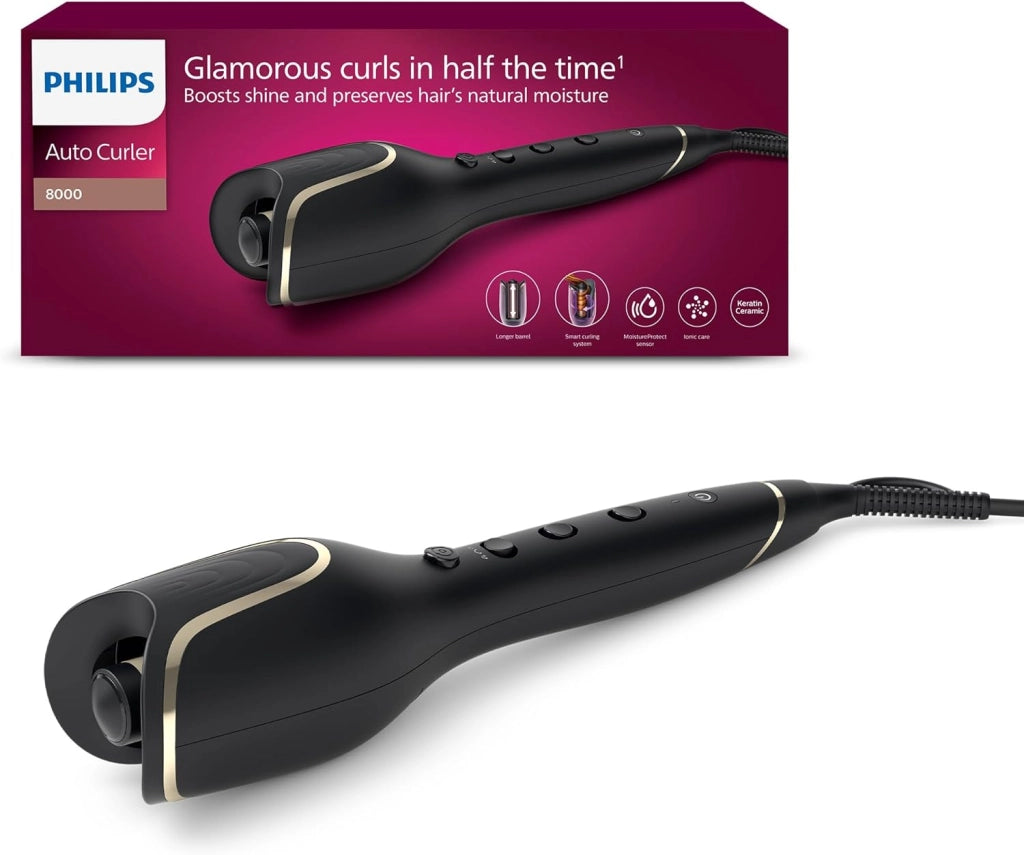 Auto Curler Serie 8000, arricciacapelli con tecnologia MoistureProtect, 27 diverse opzioni di styling, bianco, modello BHB878/00