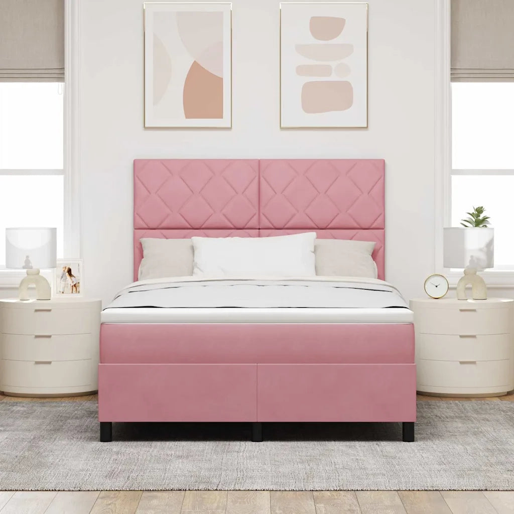 Letto a molle con testiera Rosa 140 x 190 cm Velluto 3339901