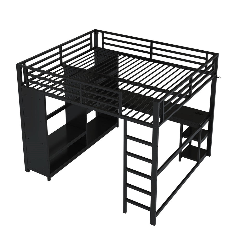 Letto a Soppalco Gaming con LED, Scrivania e Armadio ¨C MINIMAL ¨C Metallo Nero 160x200