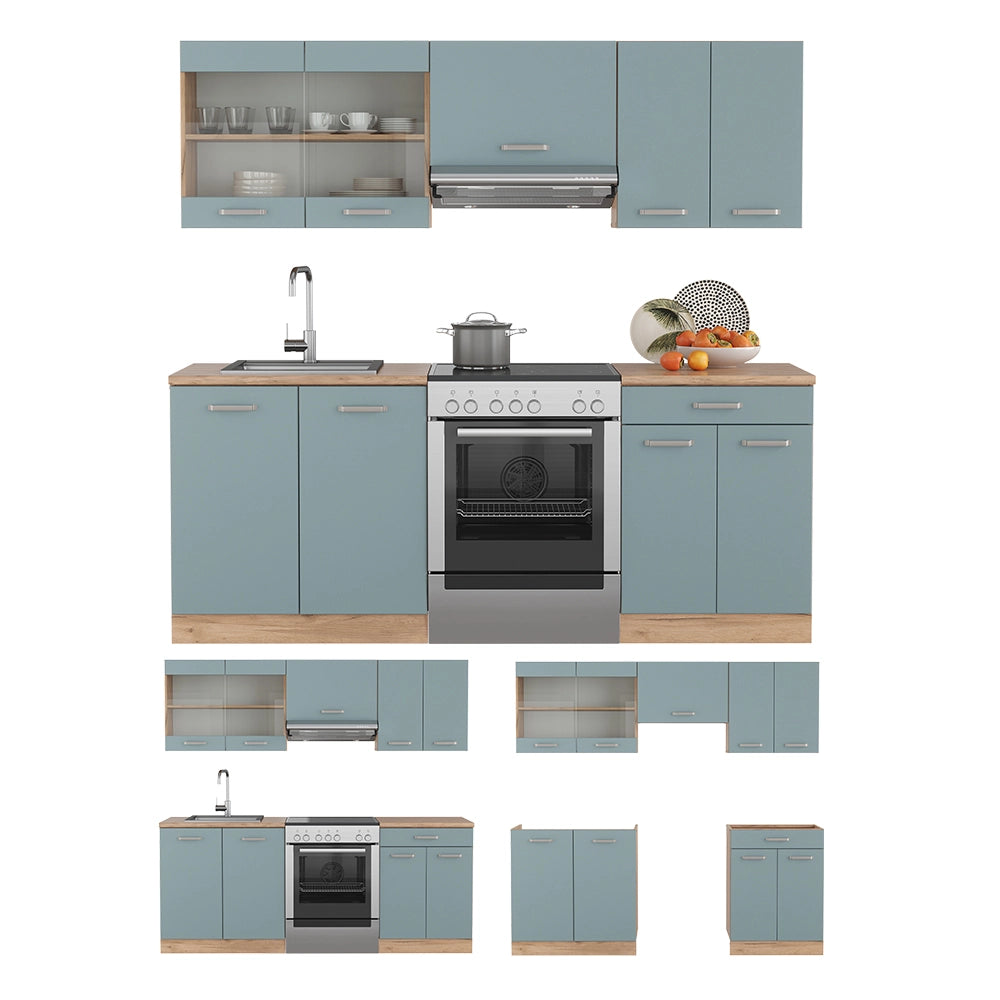 Vicco Cucina componibile Rovere blu-grigio/oro 200 cm , PL Marmo
