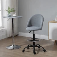 Sedia da Ufficio con Seduta Alta Regolabile 105-125H cm, Sgabello da Ufficio Girevole 360°, Lino, Grigio