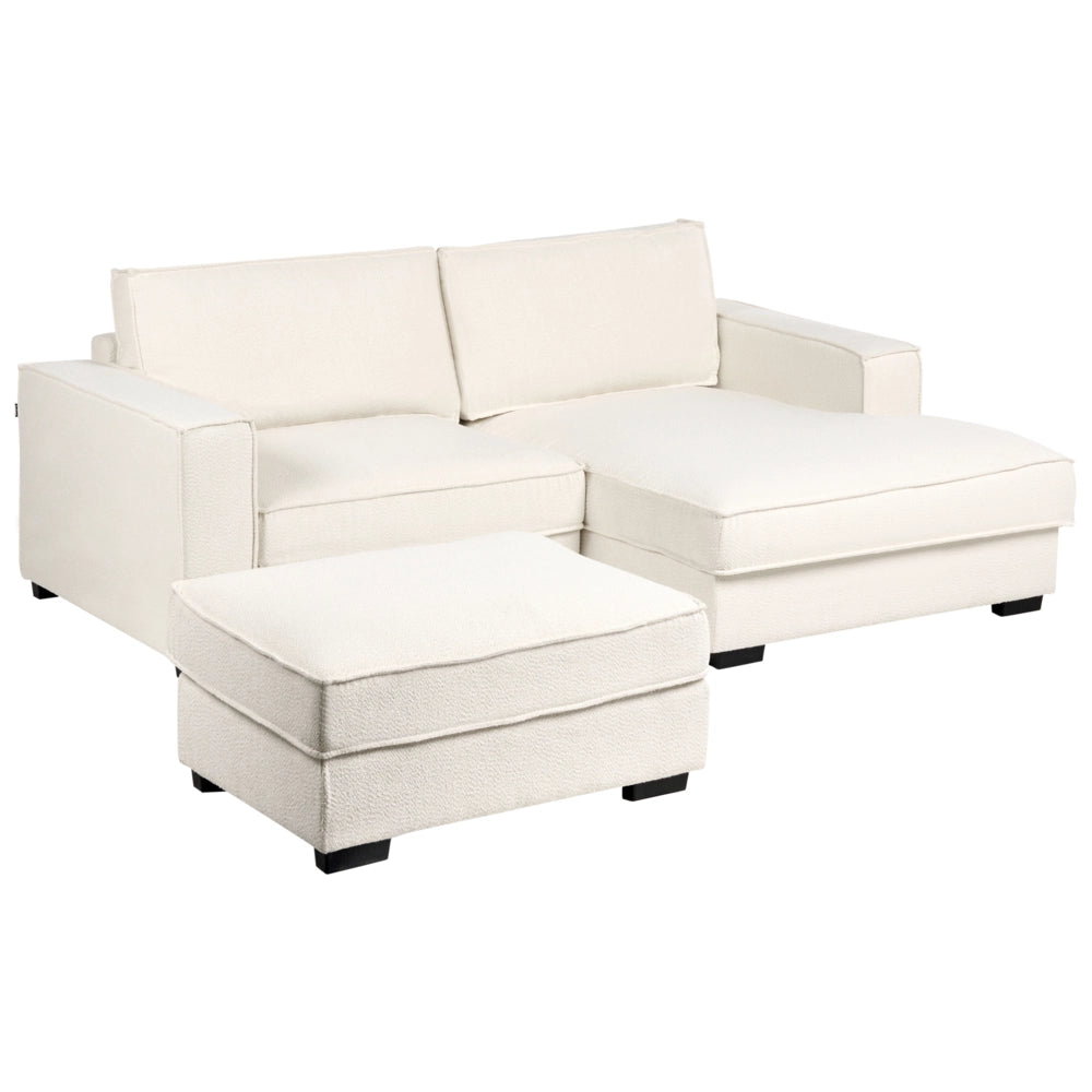 Divano angolare lato sinistro in bouclé con ottomana Schienale imbottito in poliestere con cuscini Beige chiaro stile moderno