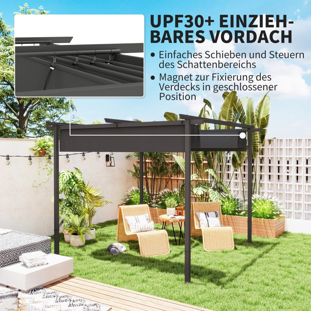 Pergola da giardino 3x3 m con tetto regolabile ¨C zephmum ¨C telaio in metallo, UPF30+, colore grigio scuro