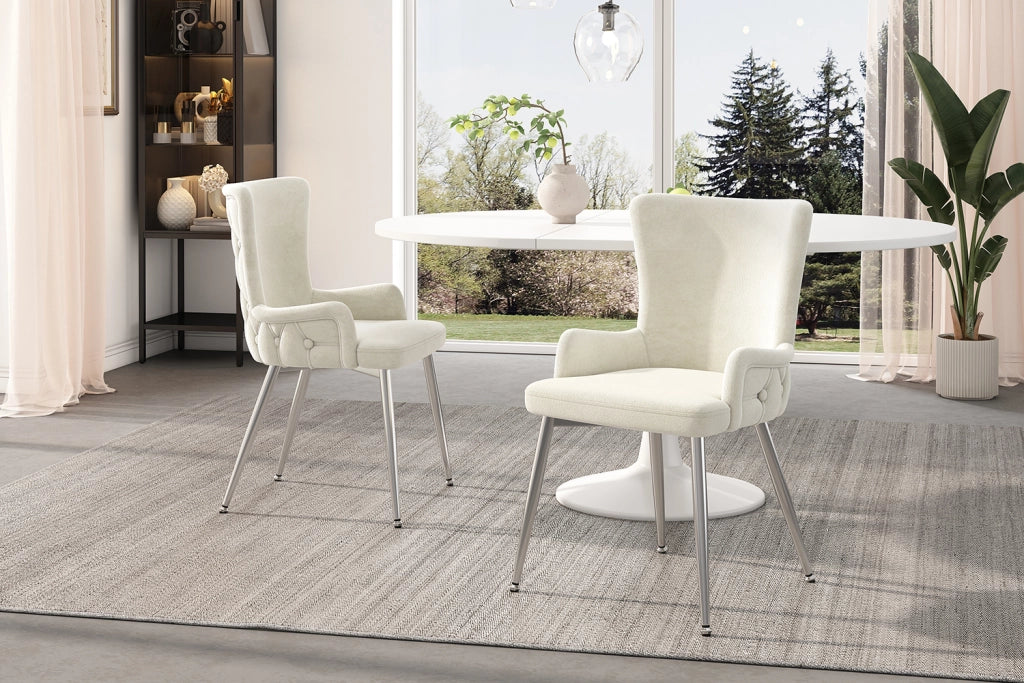 Set di 6 sedie da pranzo in velluto beige con gambe in metallo, design moderno per sala da pranzo e soggiorno