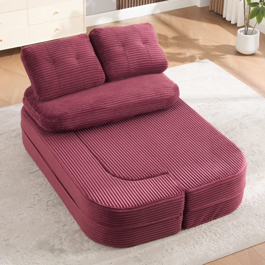 Poltrona letto 2 in 1 - con funzione relax e doppi portabicchieri - in corda - rosso vino