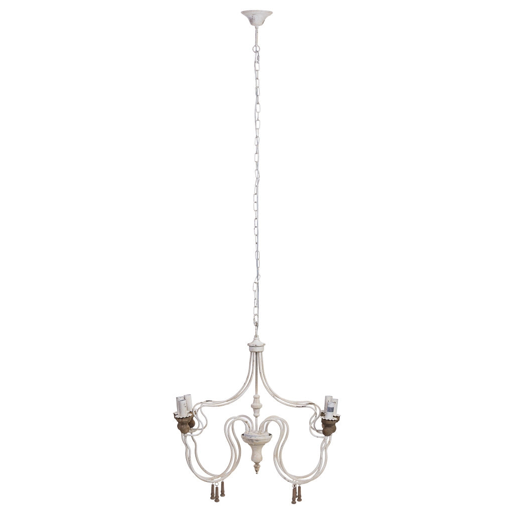 Lampada da soffitto in legno e metallo bianco invecchiato 68x60x64h