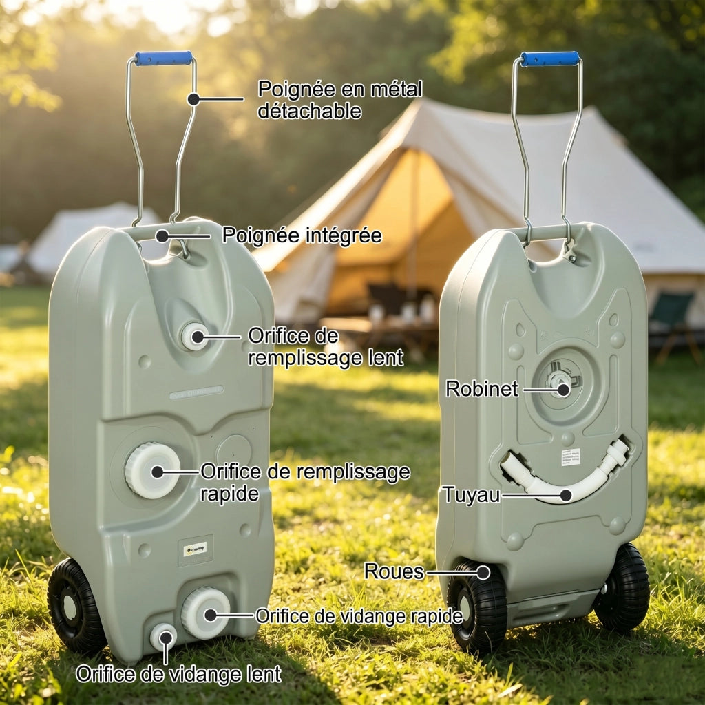 Bidone d'acqua portatile 40 L con ruote e maniglie ¨C zephmum ¨C 37x23x80 cm grigio