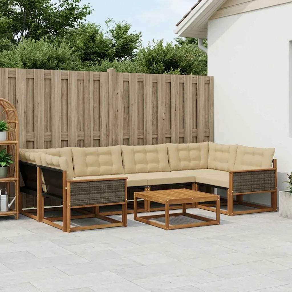 Set di divani da esterno con cuscino 7 pcs Naturale e Beige 3381277