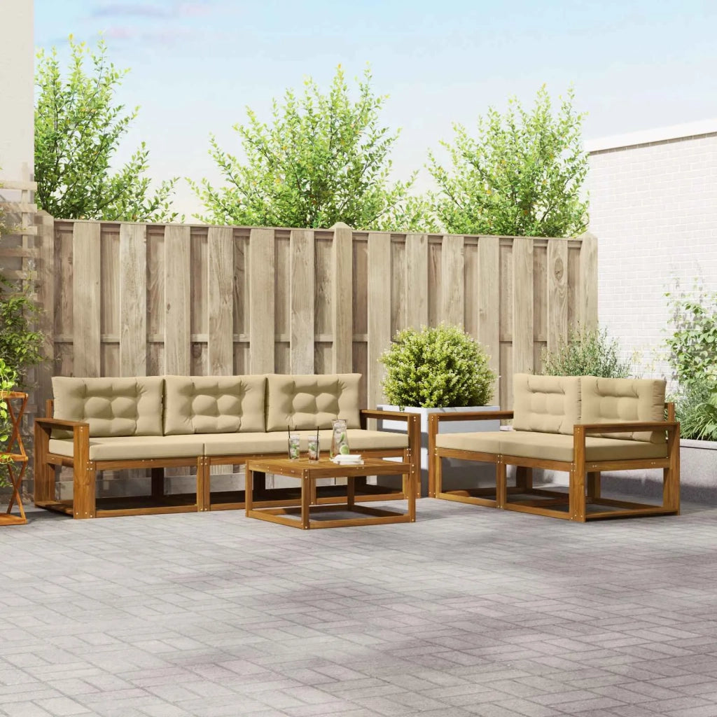 Set di divani da esterno con cuscino 6 pcs Naturale e Beige 3367201