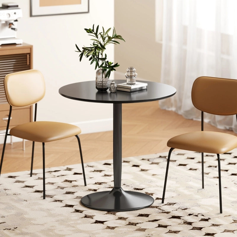 Tavolo da pranzo rotondo con piano e base antiscivolo; in MDF e acciaio; per cucina e soggiorno; nero