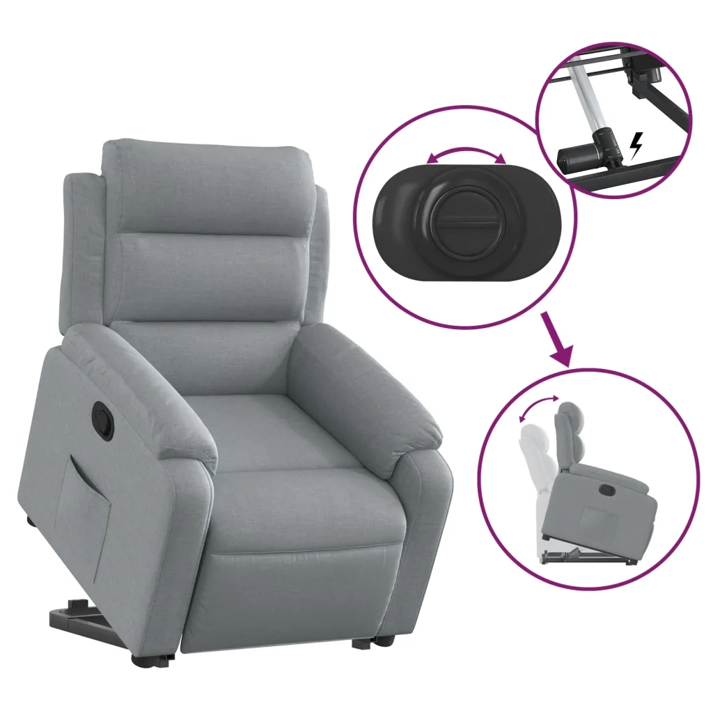 Divano Sedia-Poltrona Alzapersona Reclinabile Grigio Chiaro in Tessuto 915265