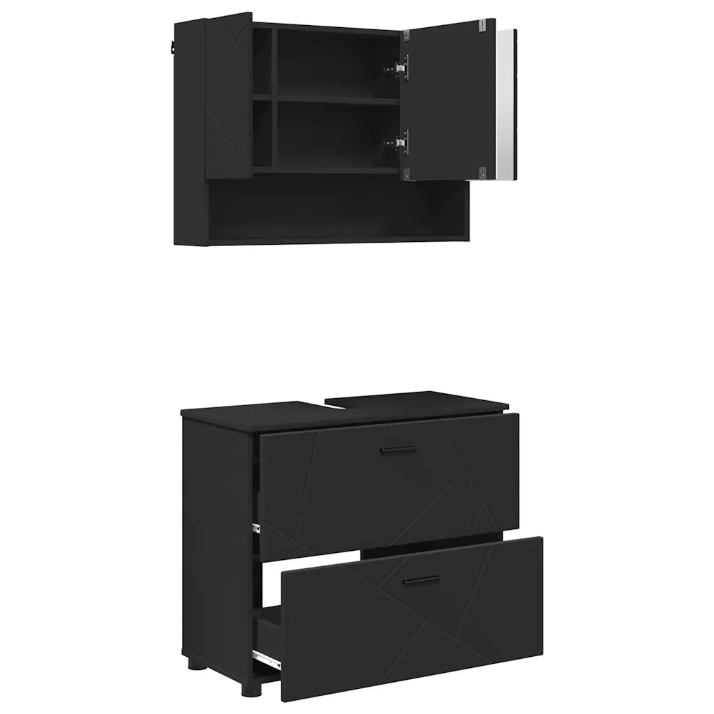 vidaXL Set di mobili per il bagno 2 pcs Nero 76.5 x 35 x 64 cm