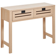 Tavolo Consolle Legno Chiaro Manufatto 2 Cassetti Maniglie Nere Mobili Soggiorno Corridoio Design Moderno Boho