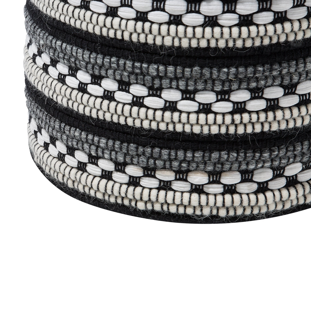 Pouf Bianco e Nero Cotone e Lana Intrecciato Macramè Boho Rustico