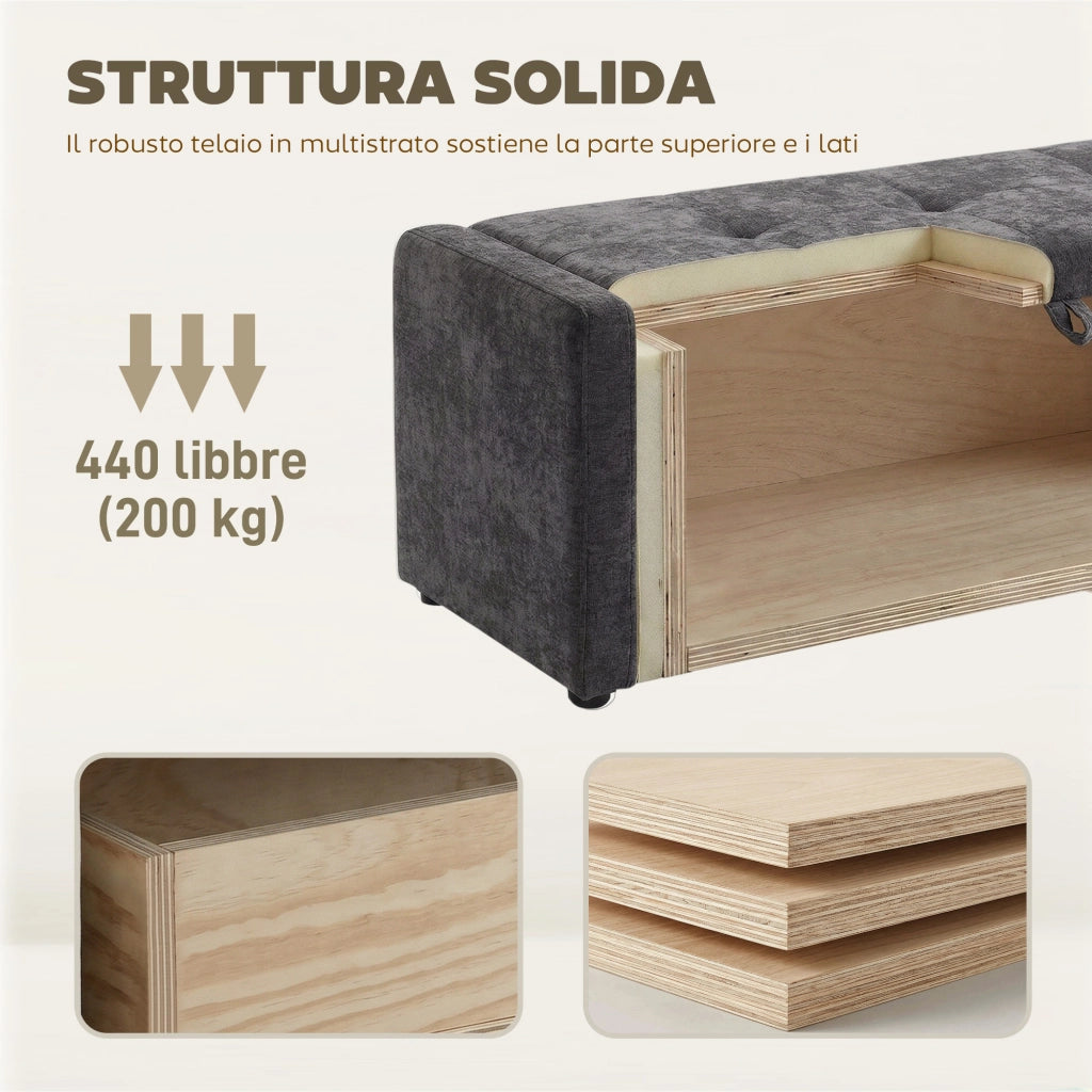Poltrona Poggiapiedi Contenitore ¨C Zephmum ¨C Grigio Scuro Lino