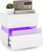 Tavolino a LED, Tavolino con Cassetto, Telecomando, 22 Modalità di Luce, 10 Velocità e 5 Luminosità, Comodino Moderno da Salotto e Camera da Letto (1, Bianco)