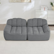Divano modulare a 2 posti senza struttura con seduta profonda e braccioli ergonomici per soggiorno in fleece grigio