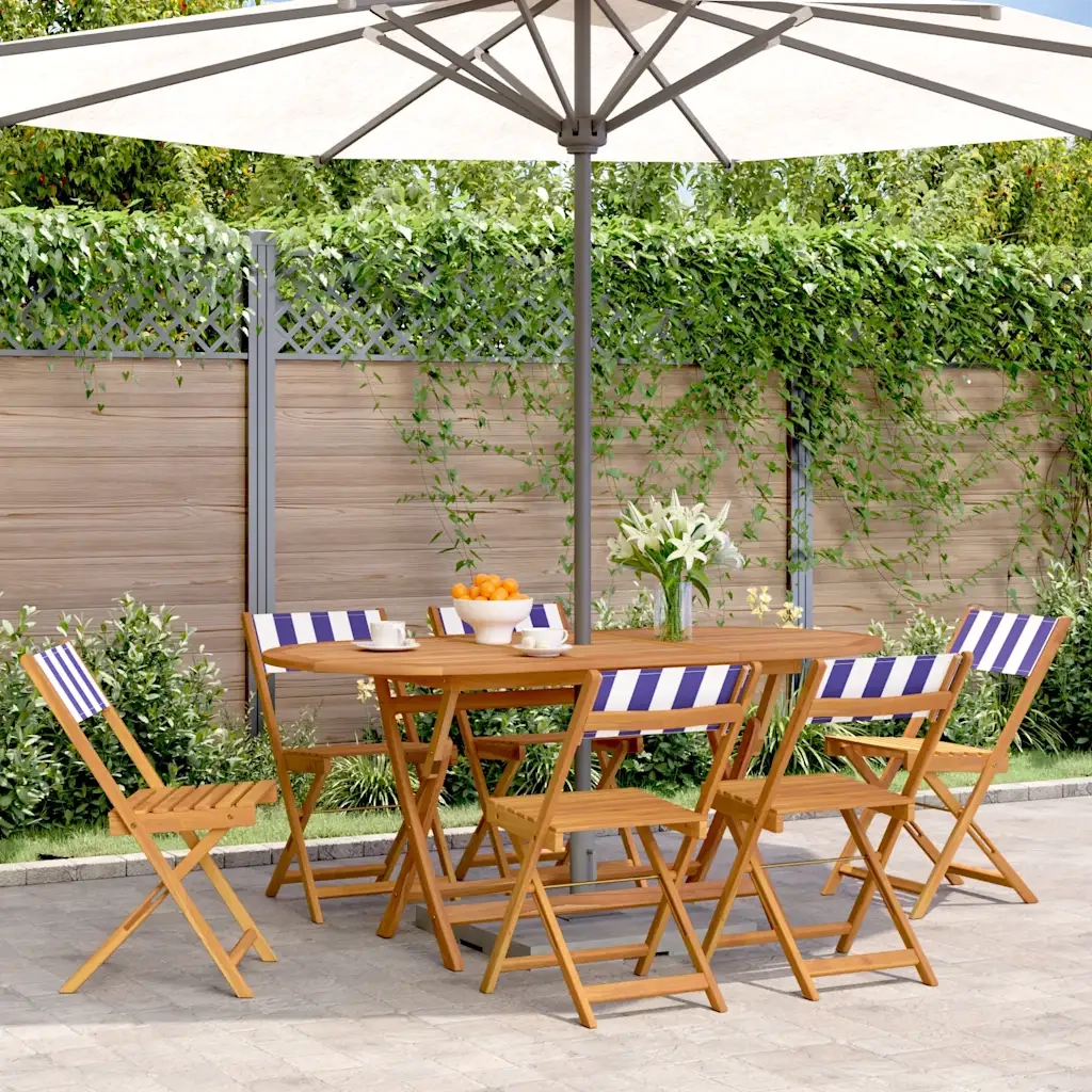 Sedie da Giardino Pieghevoli 6 pz | Sedie da Esterno Blu e Bianco Tessuto e Legno