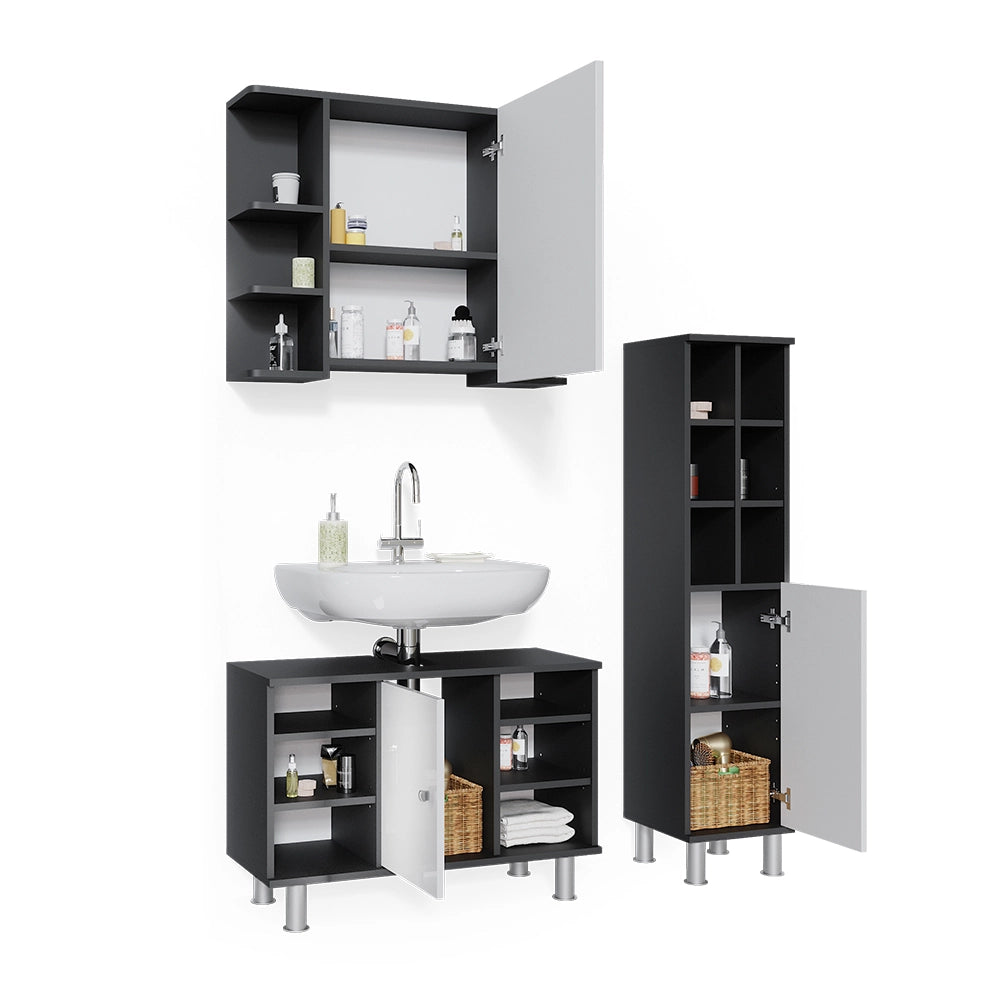Vicco Set mobili bagno Antracite 3 parti, con colonna