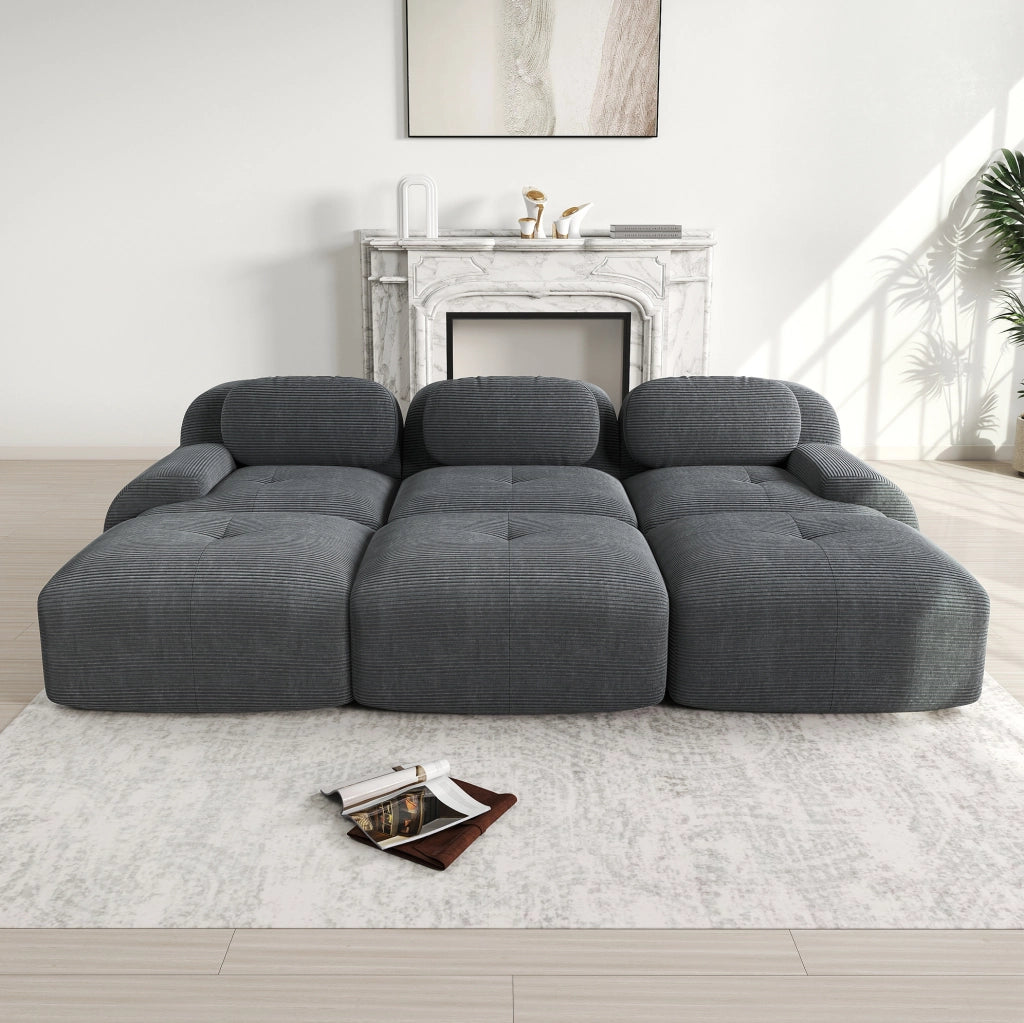 Divano angolare modulare in velluto a coste grigio 298x178x70 cm; senza montaggio