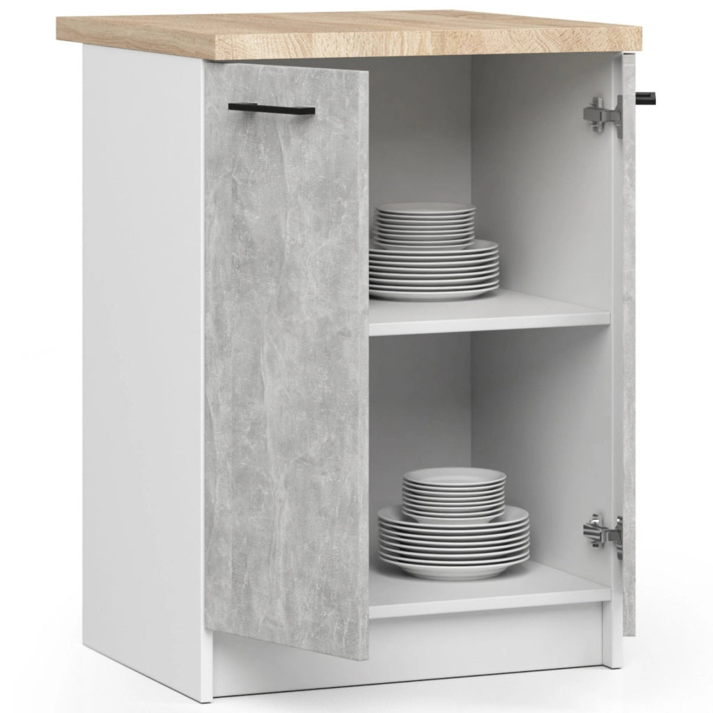 Mobile cucina modulare con piano di lavoro AKORD OLIWIA Bianco 60 cm 2 ante inserto frontale Cemento 60x46x85 cm