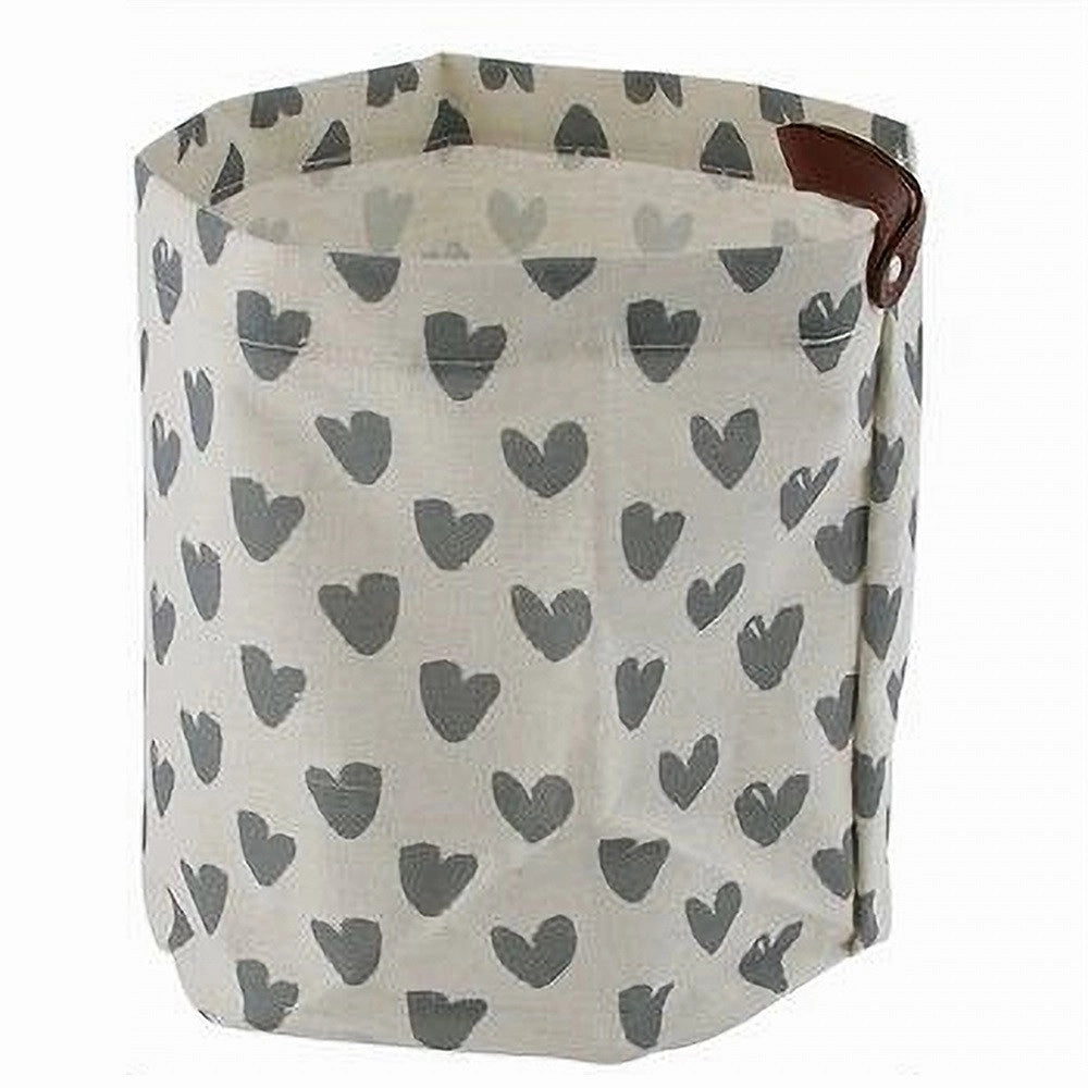 Trade Shop - Cesto Porta Oggetti Cuori Grigi In Tessuto Con Manico Bagno Cucina 25x28cm 10613 -