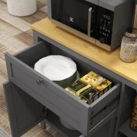Armadio da Cucina Buffet Cucina 5 Ante di Cui 2 Vetrate e 1 Cassetto, 1 Nicchia Centrale, Altezza 180 cm, Grigio