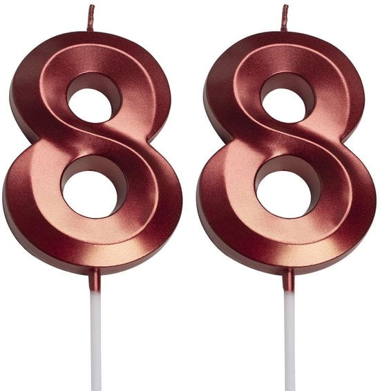 Set di candele per compleanni da 2 - Candele rosse con numero 8 - Decorazioni per torta - Numeri creativi - Candele paraffiniche - 7 cm di altezza - Candele per torta