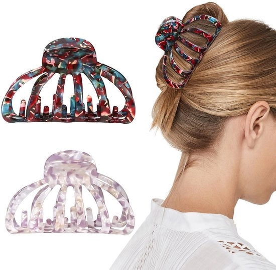 Set di clip per capelli 2 pezzi - Clip per capelli grandi - Clip per capelli antiscivolo - Tessuto di tartaruga - Materiale in acetato duraturo - Presa comoda - Clip per capelli con lama
