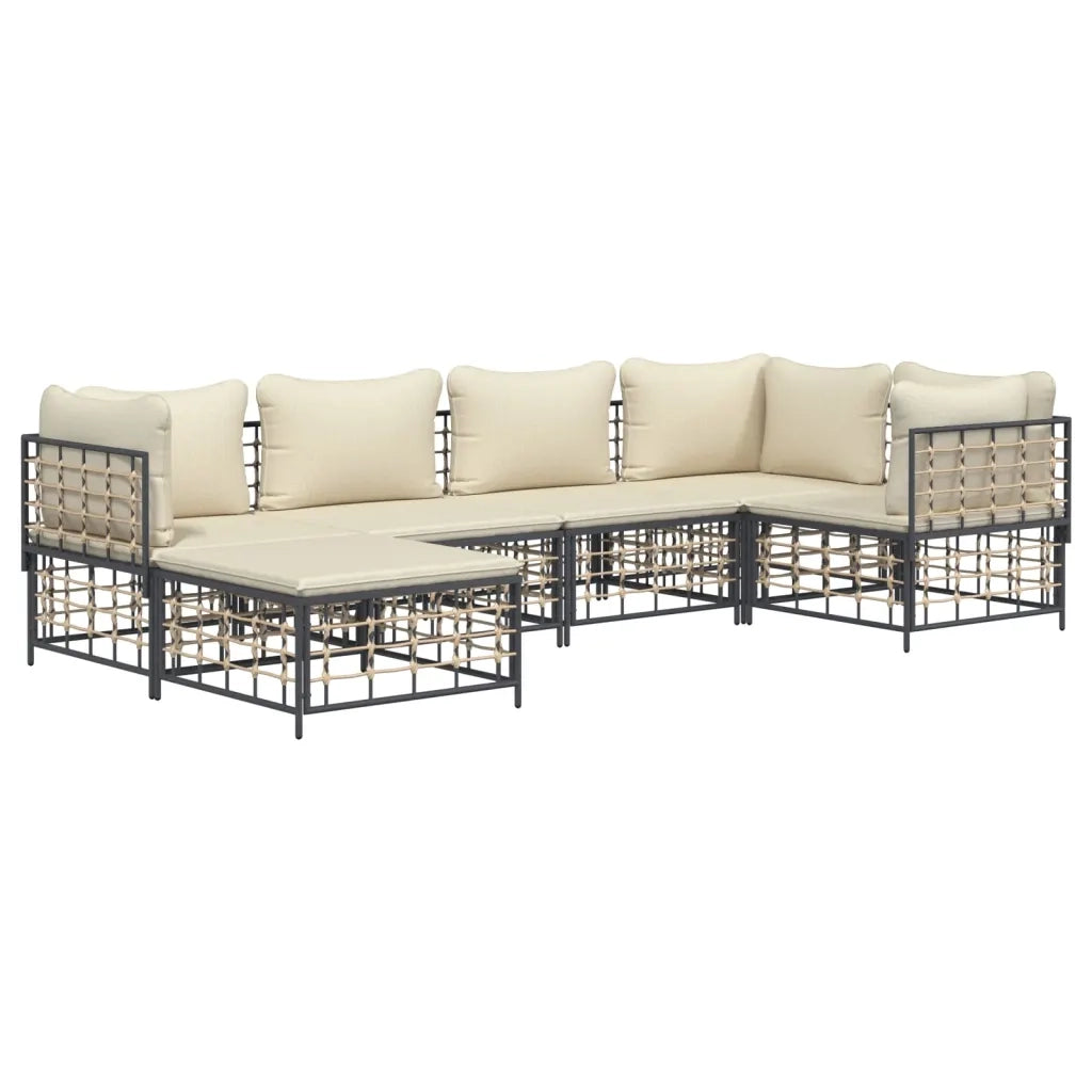 Set Divani da Giardino 6 pz con Cuscini Antracite in Polyrattan 3186770