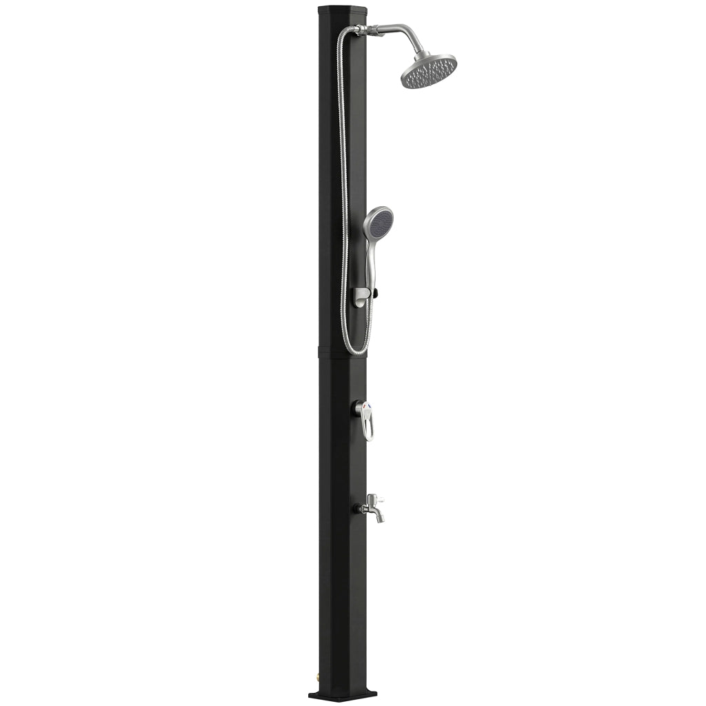 Doccia Solare 18x14x215 cm Capacità 35L Protezione Antigelo 2 Soffioni Rubinetto per Piedi in Plastica e ABS Nero