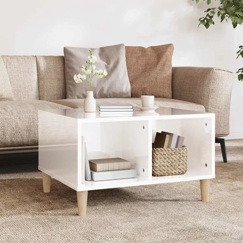 Tavolino salotto | Tavolino da caff¨¨ | Tavolino da Soggiorno Bianco Lucido 60x50x36,5 cm Legno Multistrato