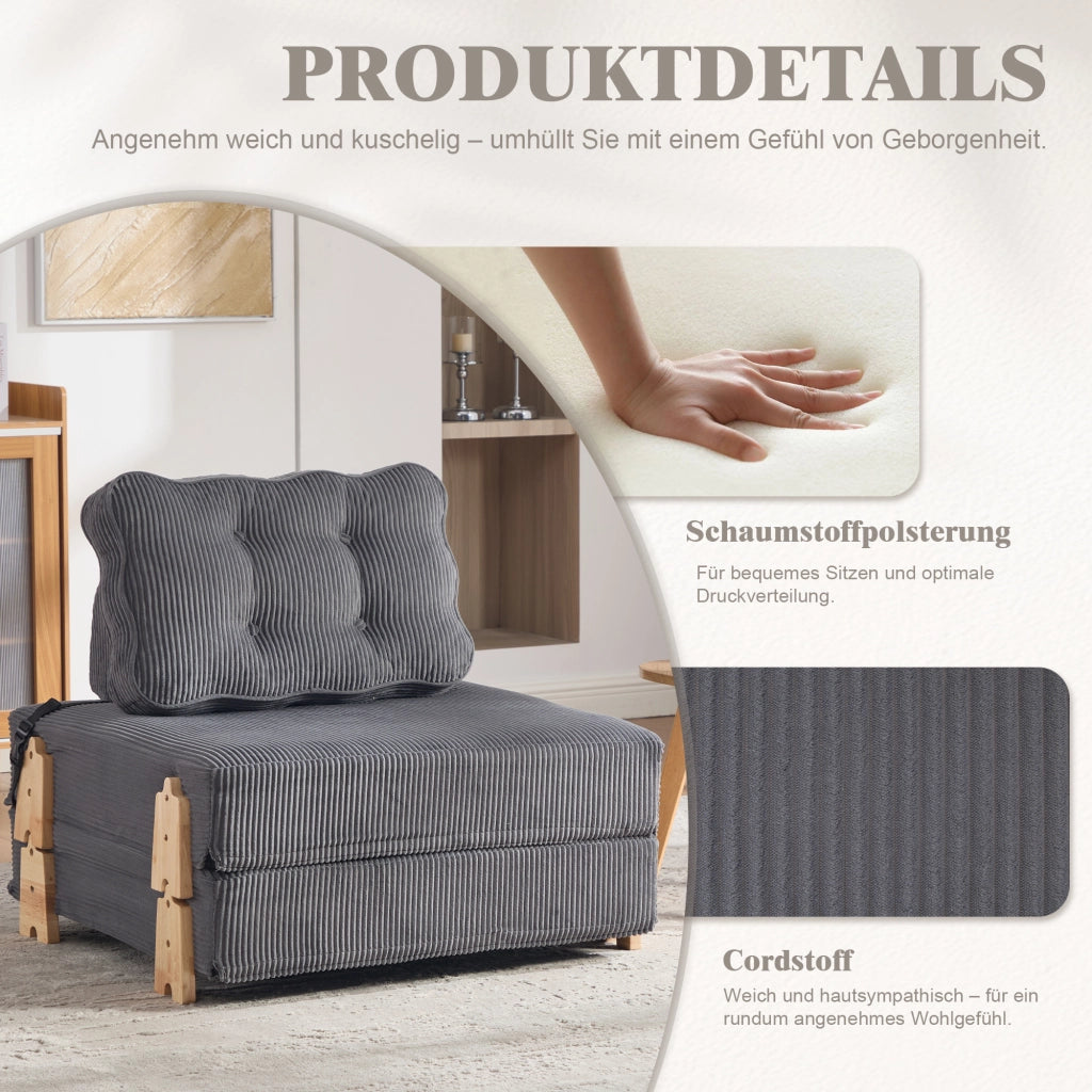Divano letto 1 posto ¨C Minimal ¨C grigio cord legno 90cm