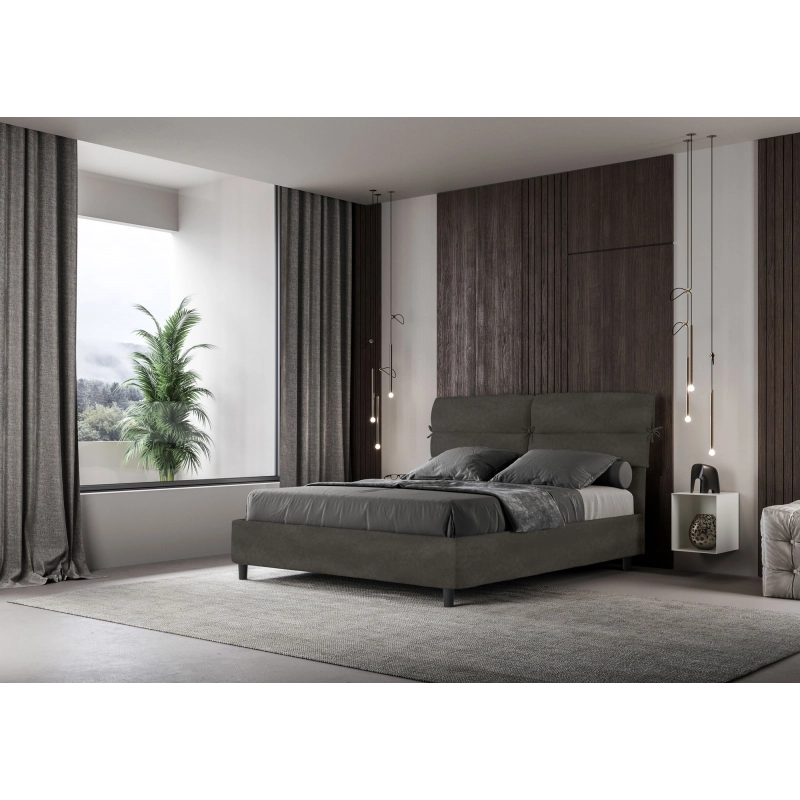 Letto imbottito Matrimoniale 160x210 cm Nandy - Senza rete,Microfibra,Grigio