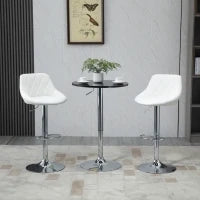 Set 2 Sgabelli da Bar, Altezza Regolabile con Base in Metallo e Seduta in Pelle PU, Sgabelli Moderni con Schienale e Poggiapiedi, 46x48x83-104cm, Bianco