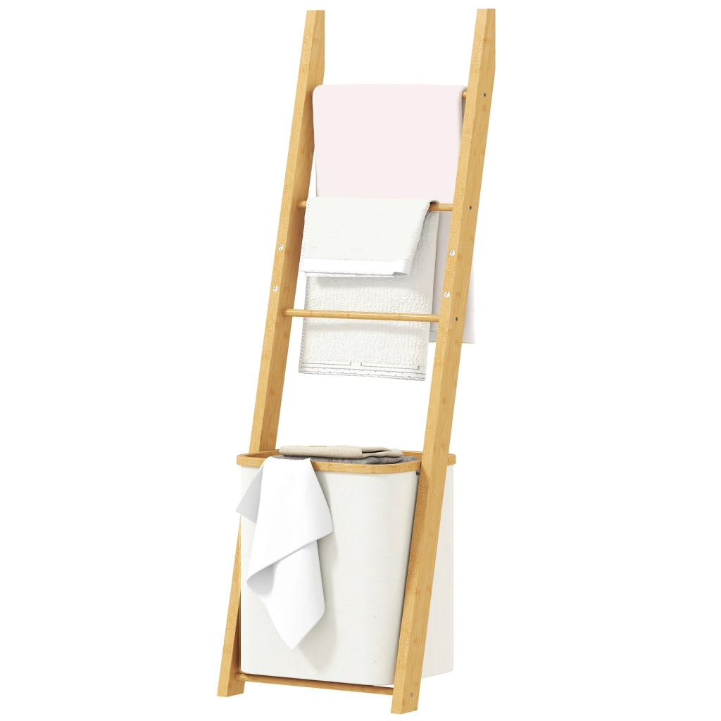 Mobile Bagno in Bamb¨´ con Cesto e Portasciugamani ¨C zephmum ¨C Crema 48L